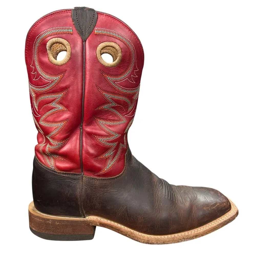 Justin Boots 8731 Men’s Red Brown Leather Square Toe Cowboy Boots Size 11 D